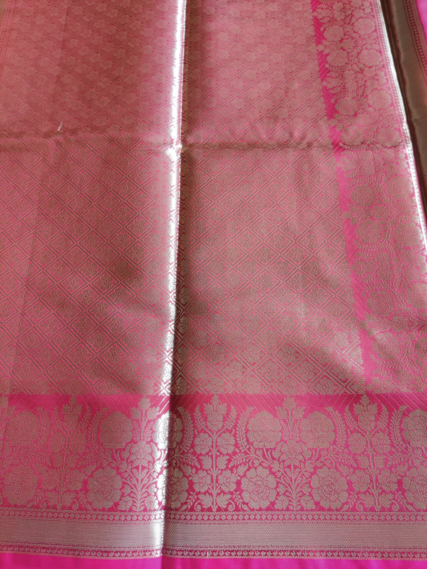 Floral Zari Border Banarasi Saree |Orchid Purple, Royal Blue & Brick Red