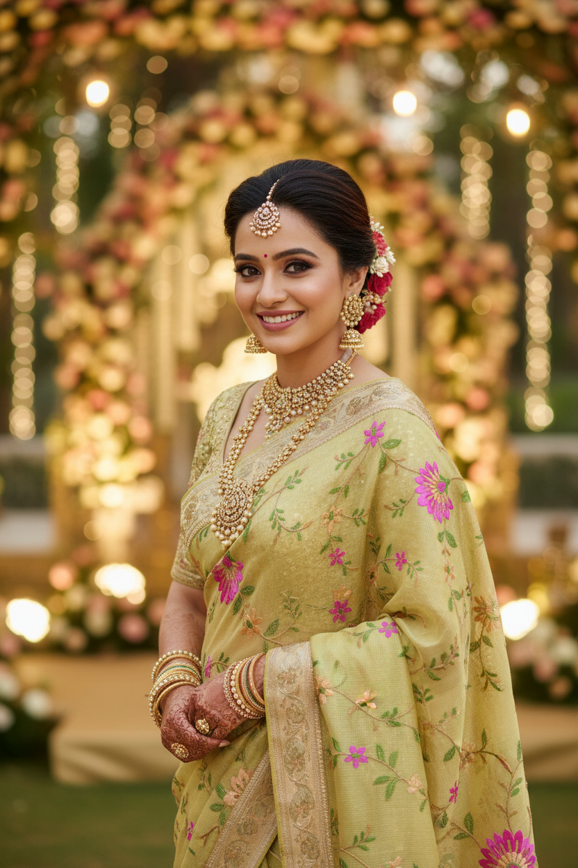 Golden Bloom Organza Saree