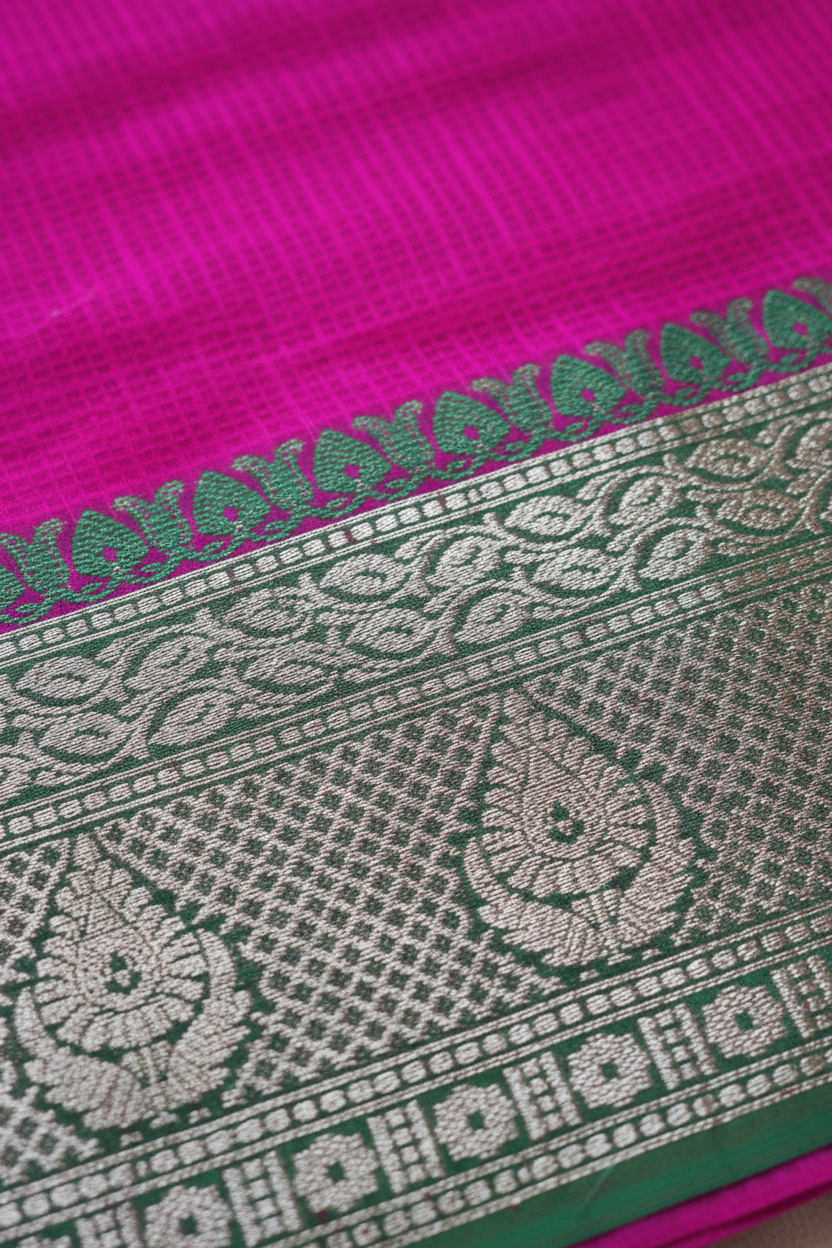 Bela Checked Contrast Zari Saree