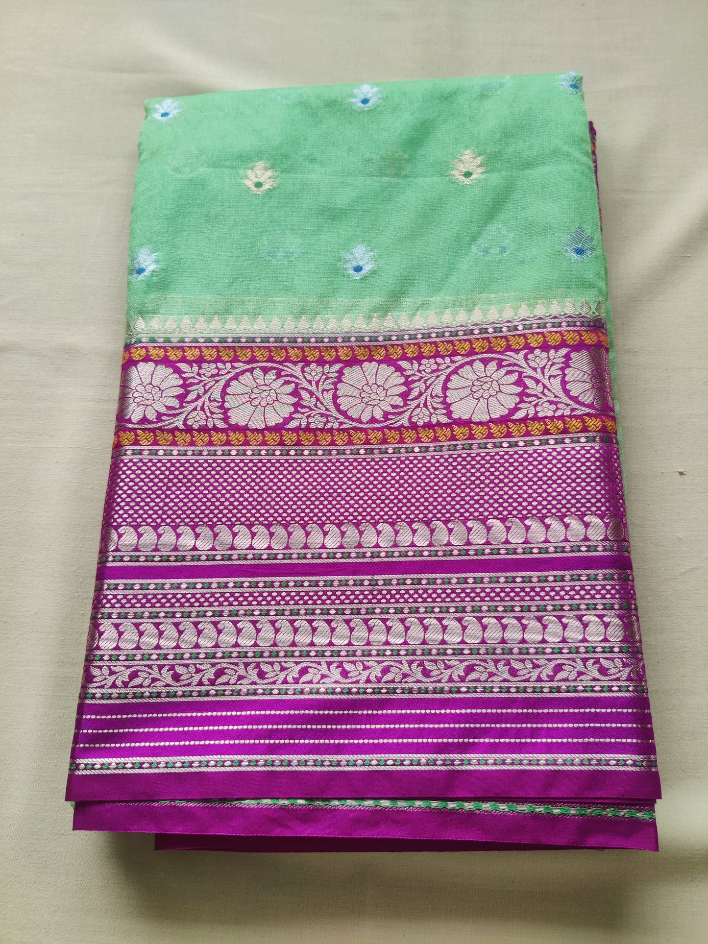 Mint Green Saree with Magenta Contrast Pallu