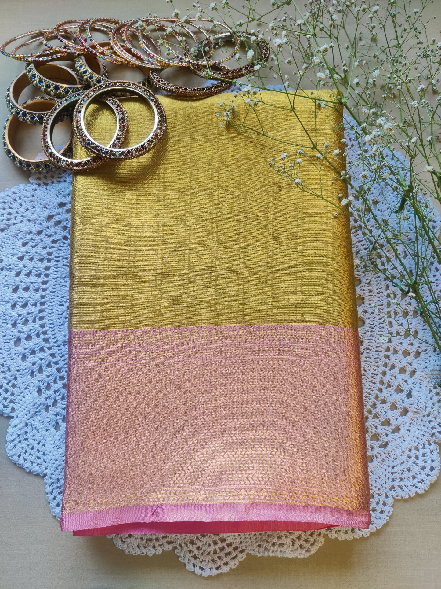 Banarasi Tissue Saree -Gold & Pink