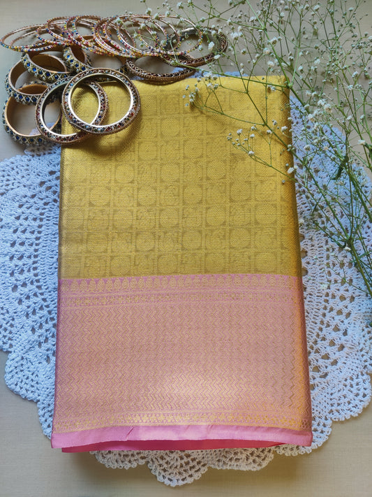 Banarasi Tissue Saree -Gold & Pink