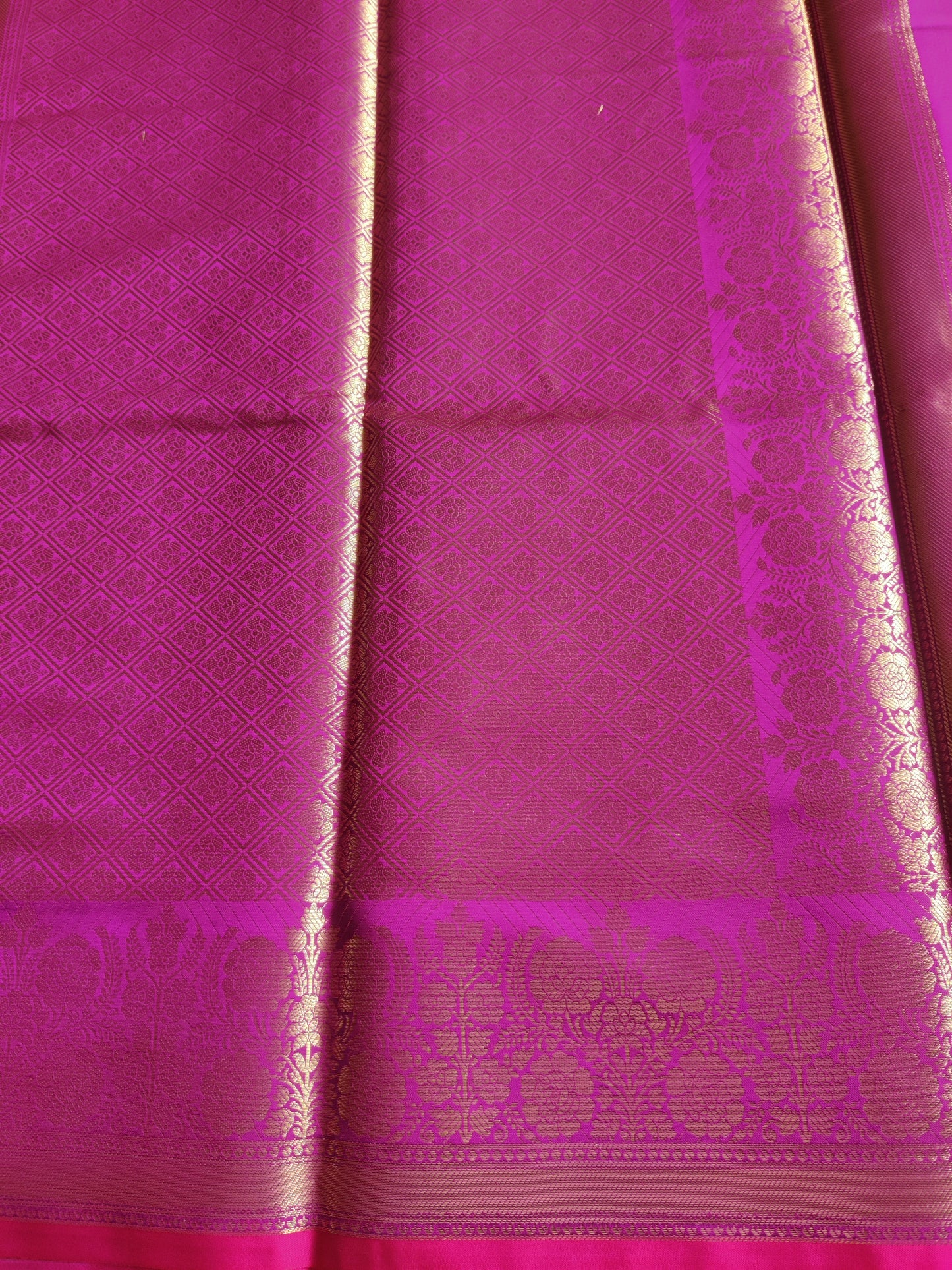 Floral Zari Border Banarasi Saree |Orchid Purple, Royal Blue & Brick Red