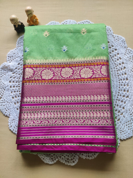 Mint Green Saree with Magenta Contrast Pallu