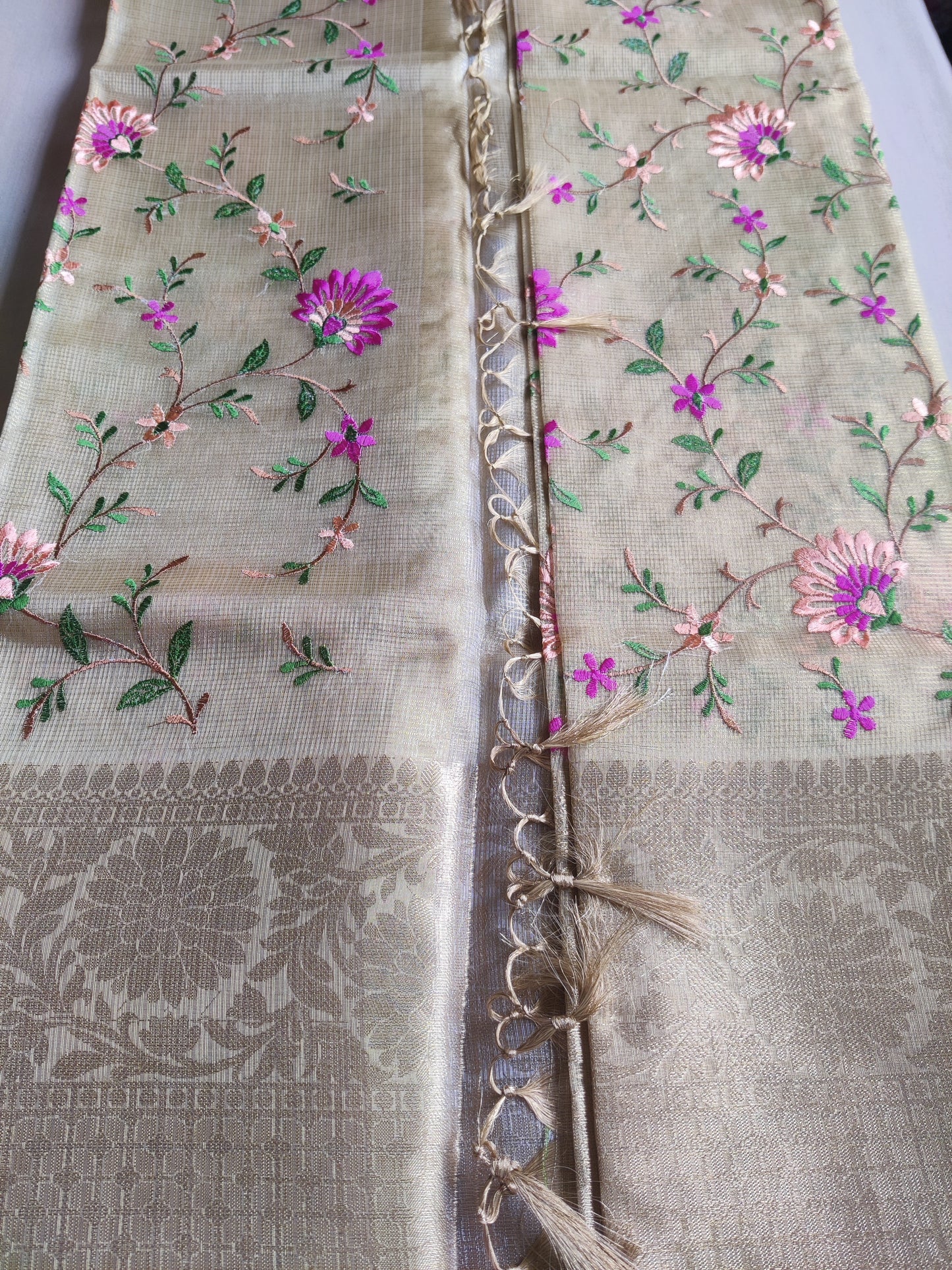 Golden Bloom Organza Saree